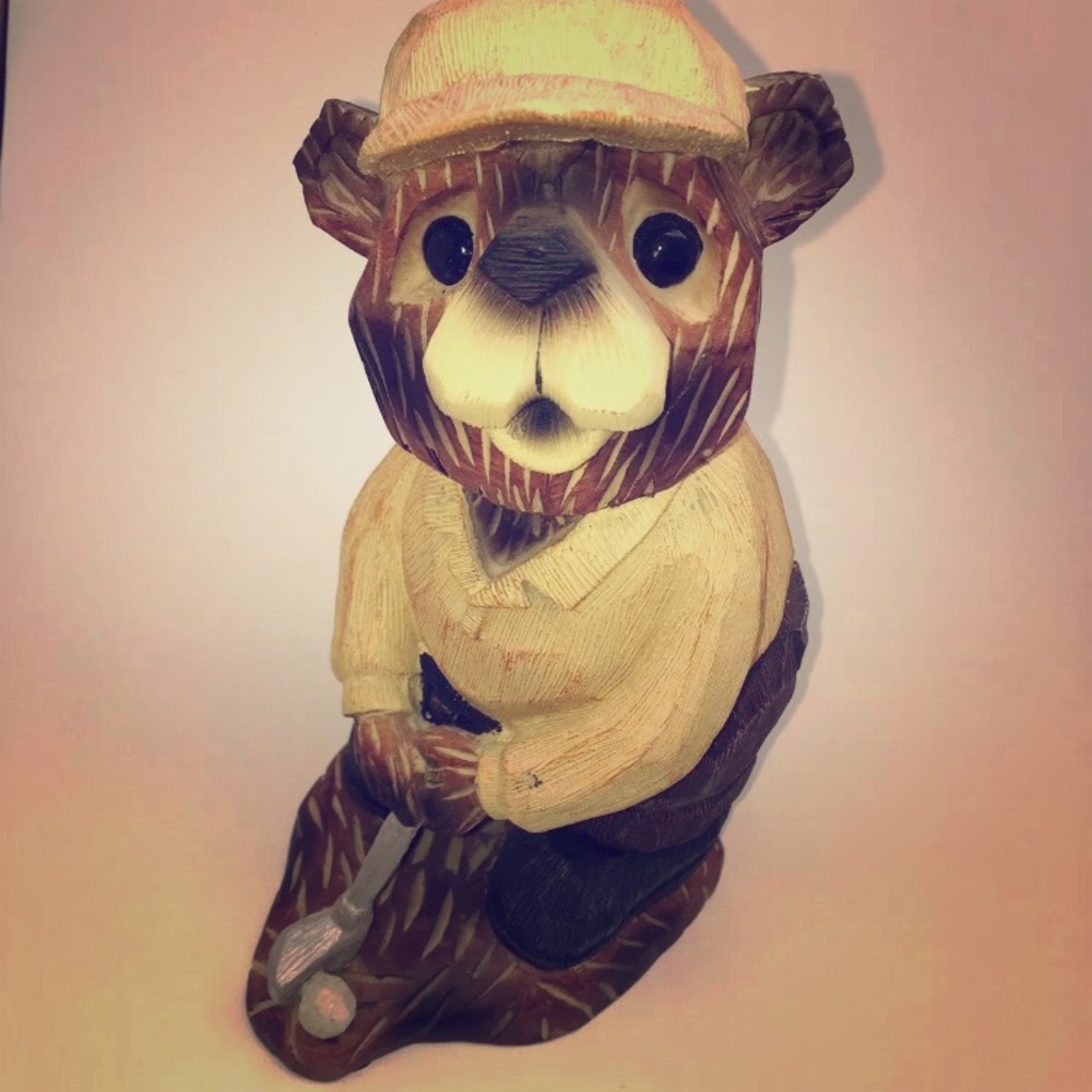 Wood Carved Golfing Bear